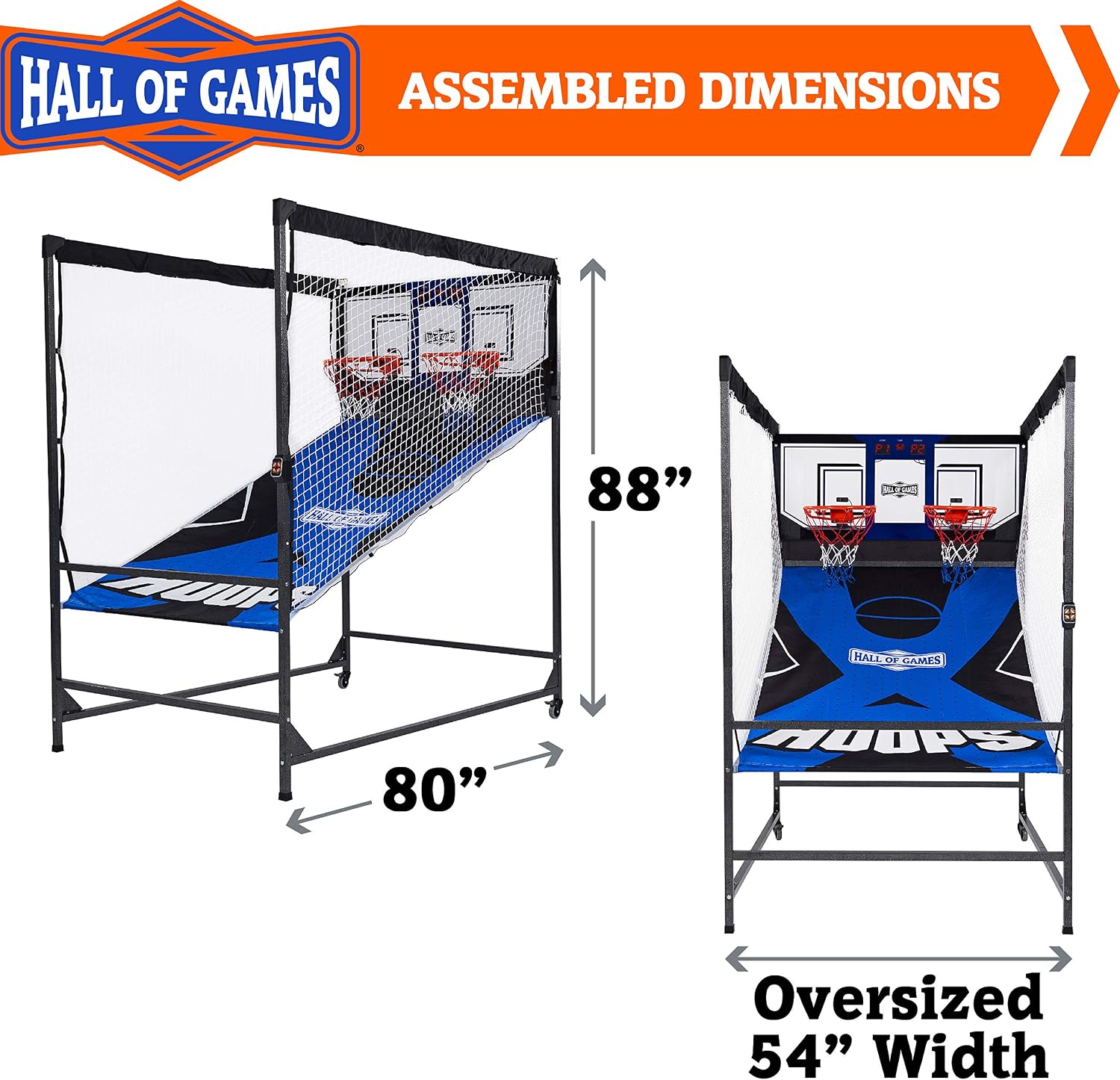 Hall of Games Premium Arcade Cage Basketball Game with Steel Frame and Polycarbonate Backboard