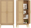 Keehusux 55' Rattan Tall Storage Cabinet, Bathroom Floor Cabinet with 2 Doors, Adujustable Shelf and Solid Wood Legs, Cupboard, Kitchen Pantry for Living Room, Dining Room, Natural KES020MCWG