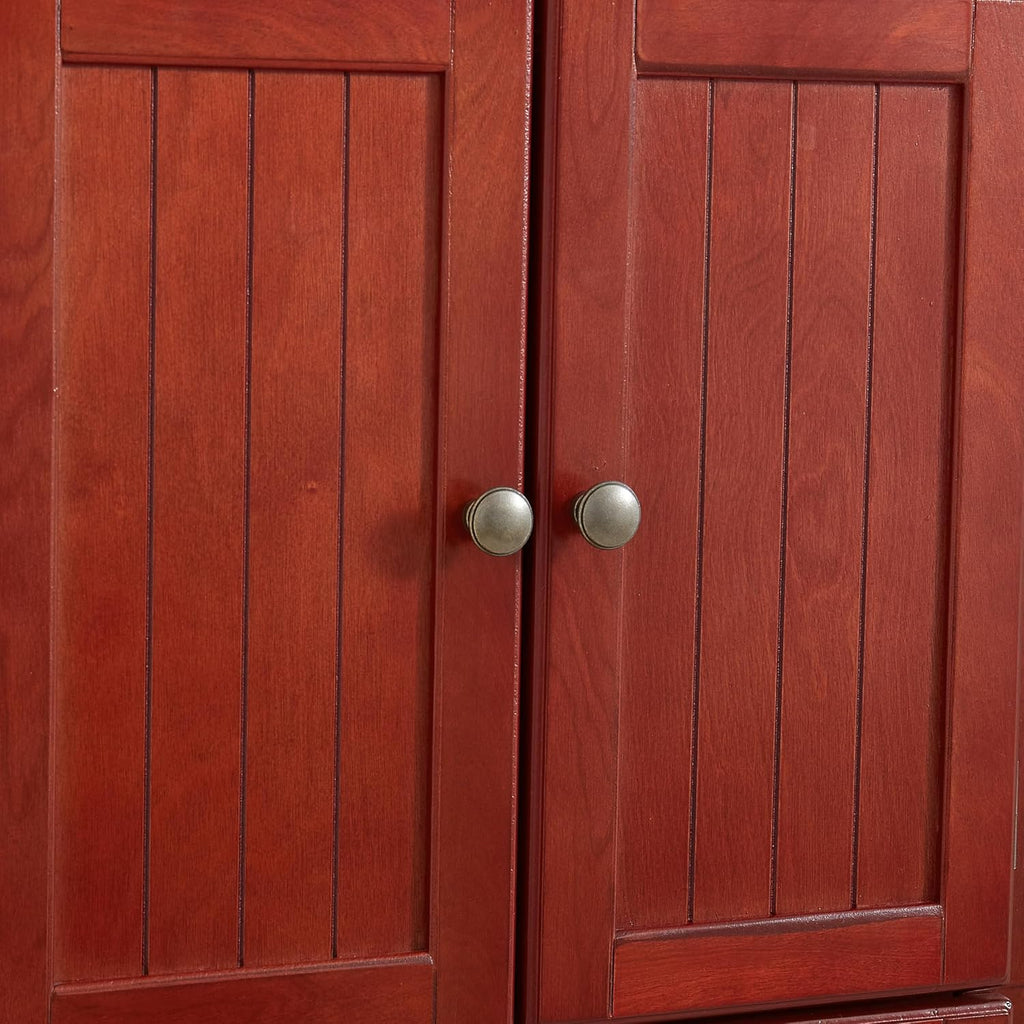 72' Corner Design Freestanding Storage Cabinet, Kitchen Storage Bakers Rack with Sleek Metal Handles, Utility Food Cupboard with 4-Tier Shelves for Kitchen, Bathroom, Living Room, Cherry