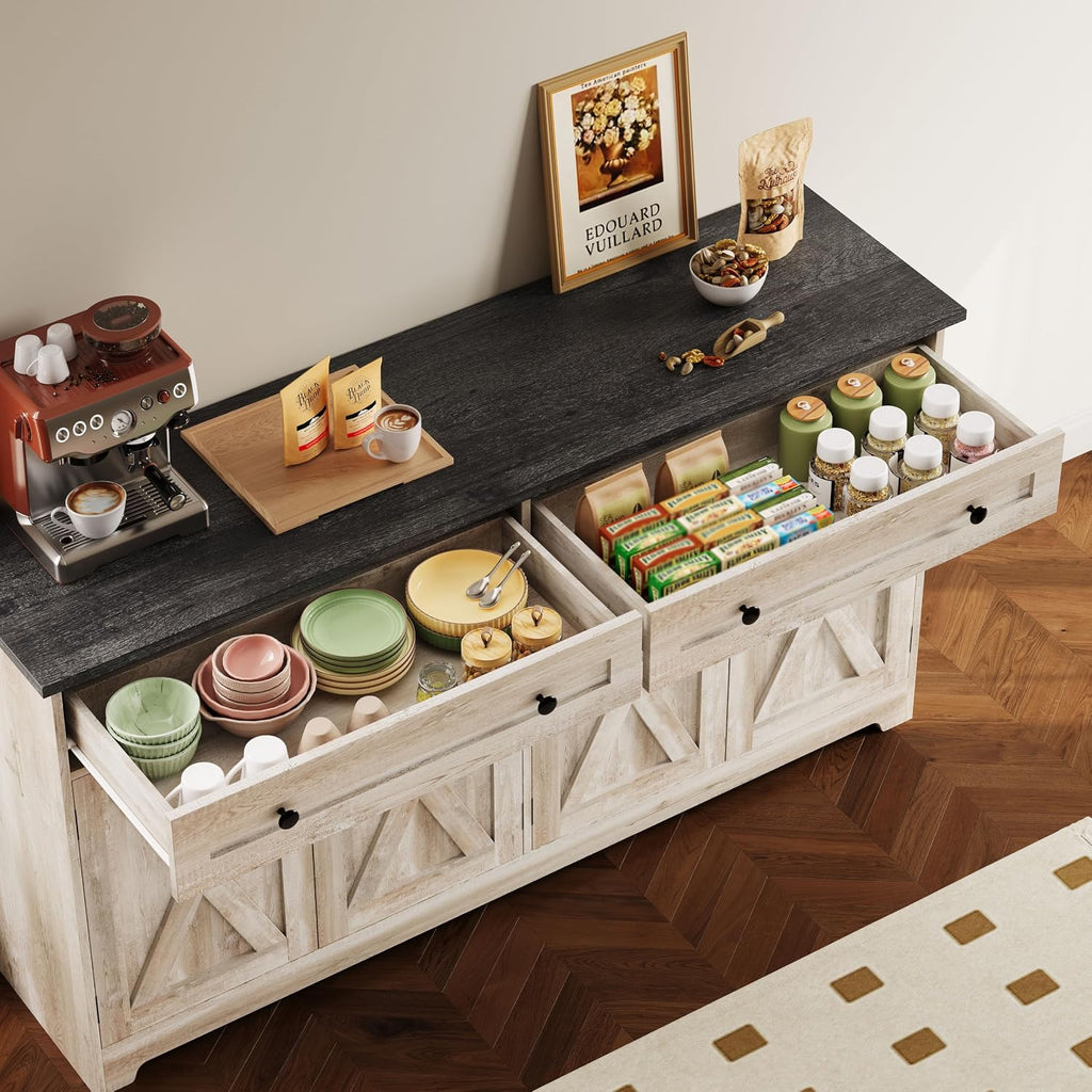 IRONCK Buffet Cabinet with Storage, Sideboard Storage Cabinet with Drawers, Coffee Bar Cabinet, Kitchen Cabinet with Doors, Charcoal Grey and Beige Maple