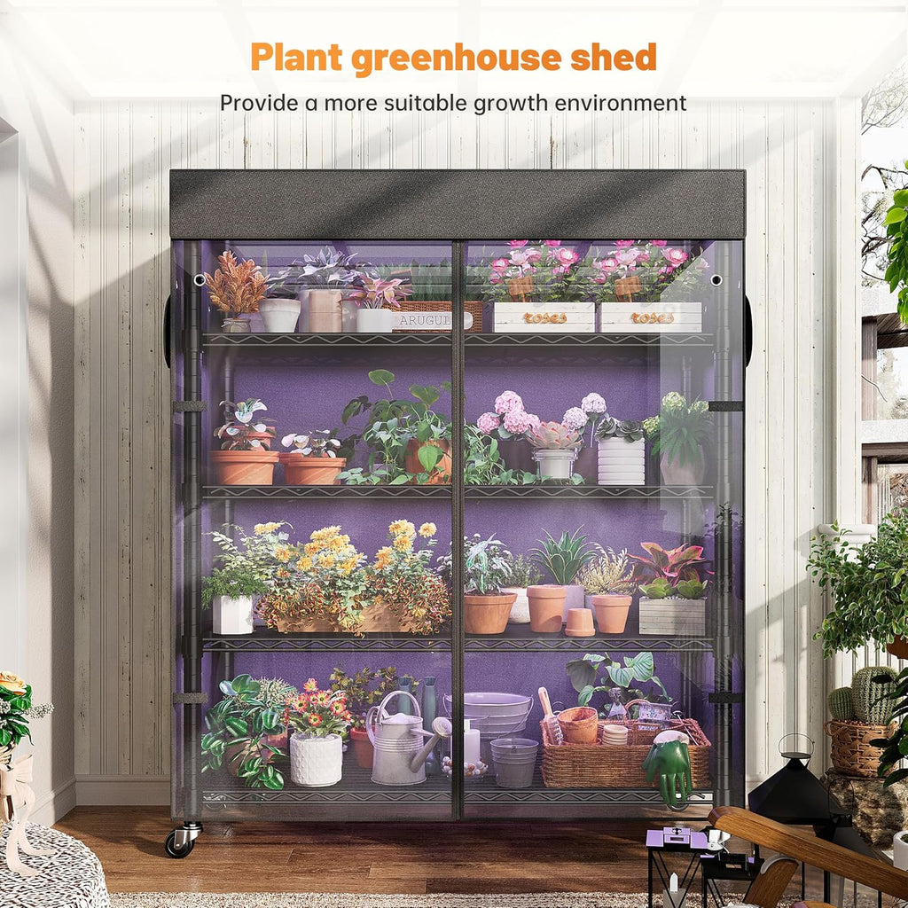 REIBII 72.8' H Storage Shelves with Cover & Wheels, Wire Shelving Heavy Duty Metal Shelving for Pantry Kitchen Garage, Storage Rack Shelf Shelving for Commercial Industrail, 35' W*16' D*72.8' H