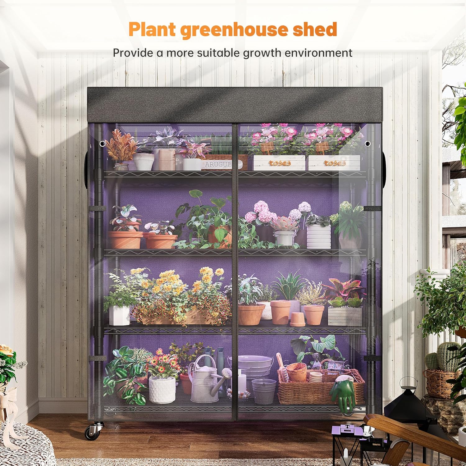 REIBII 72.8' H Storage Shelves with Cover & Wheels, Wire Shelving Heavy Duty Metal Shelving for Pantry Kitchen Garage, Storage Rack Shelf Shelving for Commercial Industrail, 35' W*16' D*72.8' H