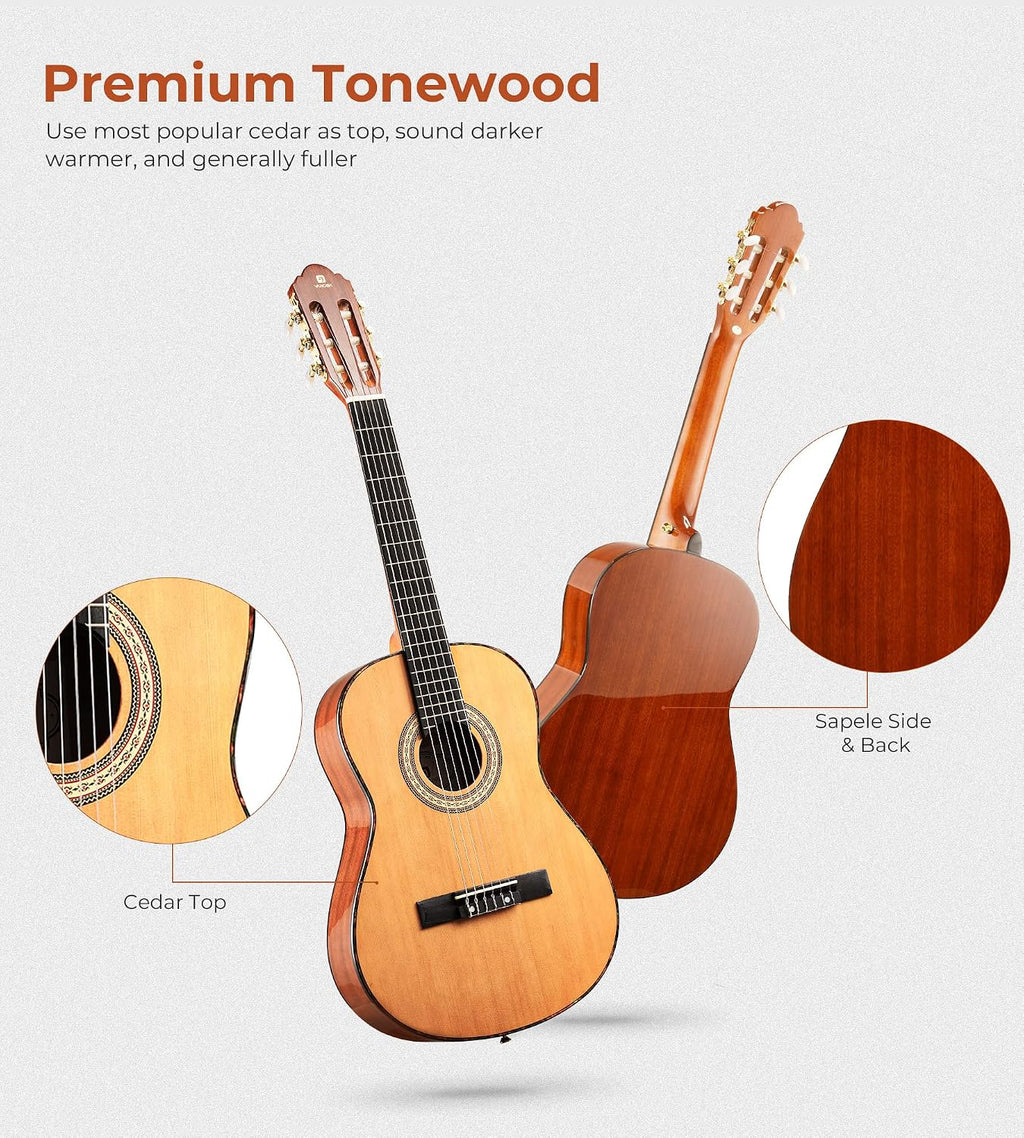 Vangoa Classical Guitar 3/4 Inch Acoustic Classical Guitar with Classical Guitar Strings Nylon