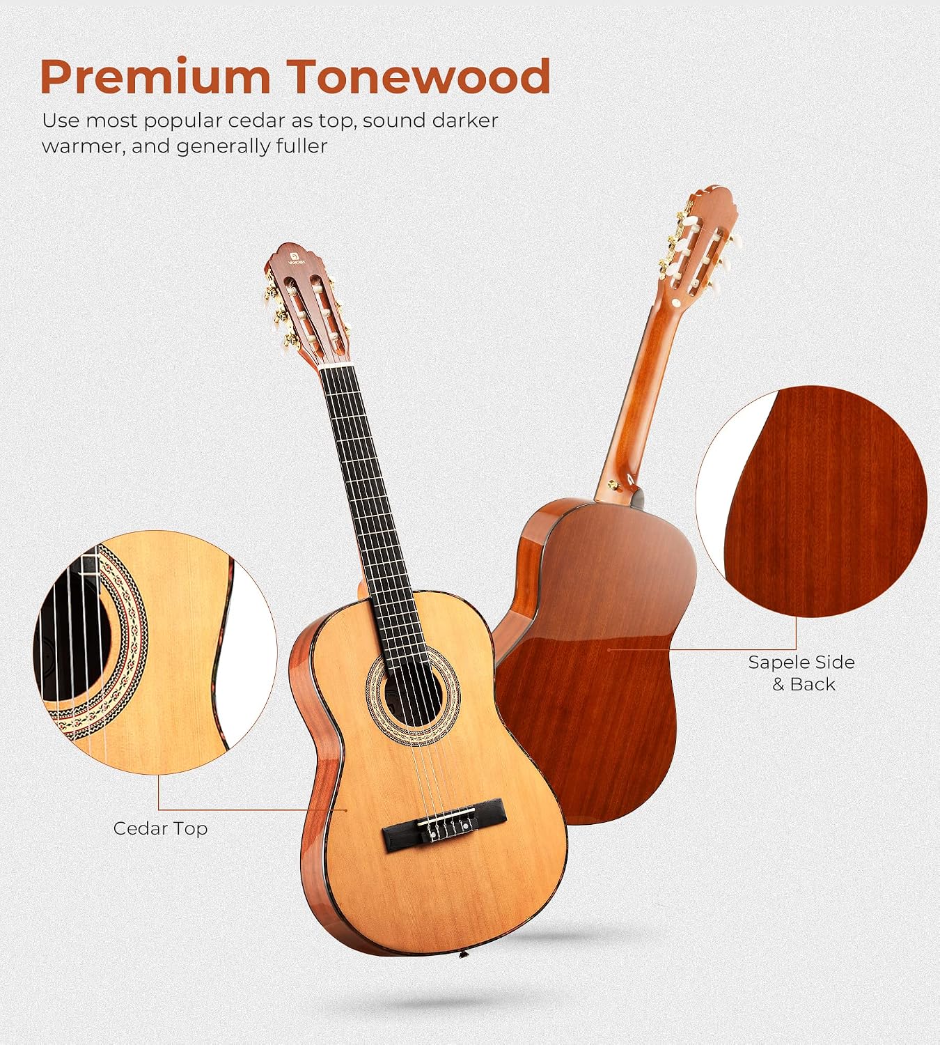 Vangoa Classical Guitar 3/4 Inch Acoustic Classical Guitar with Classical Guitar Strings Nylon