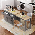 74.5' Rolling Kitchen Island with Extendable Dining Table, Storage Cart on Wheels with 2 Drawers, Spice Rack, 4 Door Cabinet for Kitchen, Dining Room, Grey