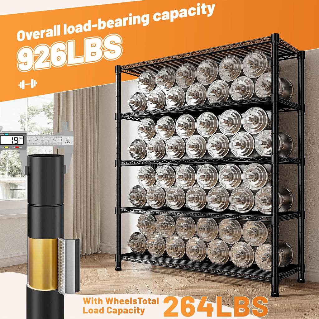 REIBII 72.8' H Storage Shelves with Cover & Wheels, Wire Shelving Heavy Duty Metal Shelving for Pantry Kitchen Garage, Storage Rack Shelf Shelving for Commercial Industrail, 35' W*16' D*72.8' H