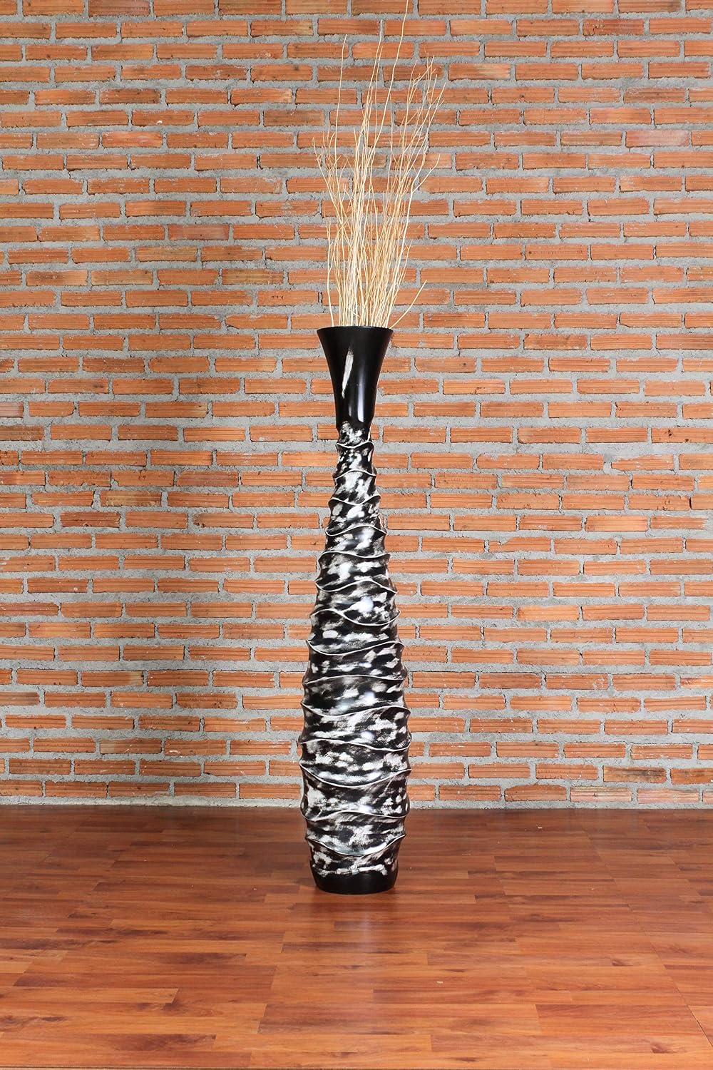 Leewadee Large Black White Home Decor Floor Vase – Wooden 43 inches Tall Farmhouse Decor Flower Holder for Fake Plant and Pampas Grass