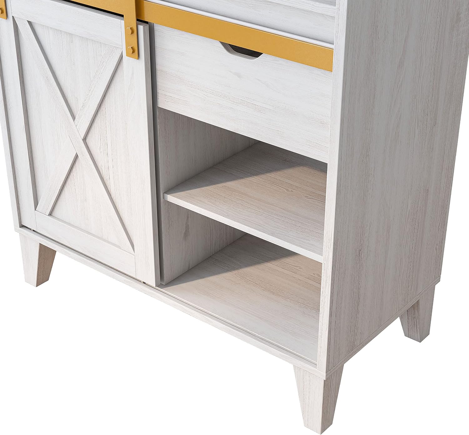 HOMES: Inside + Out Dover Farmhouse Multi-Storage with 7 Shelves 32 in. Kitchen Baker's Racks for Dishes, Spice Jar, Vases, and Chopping Board, White Oak
