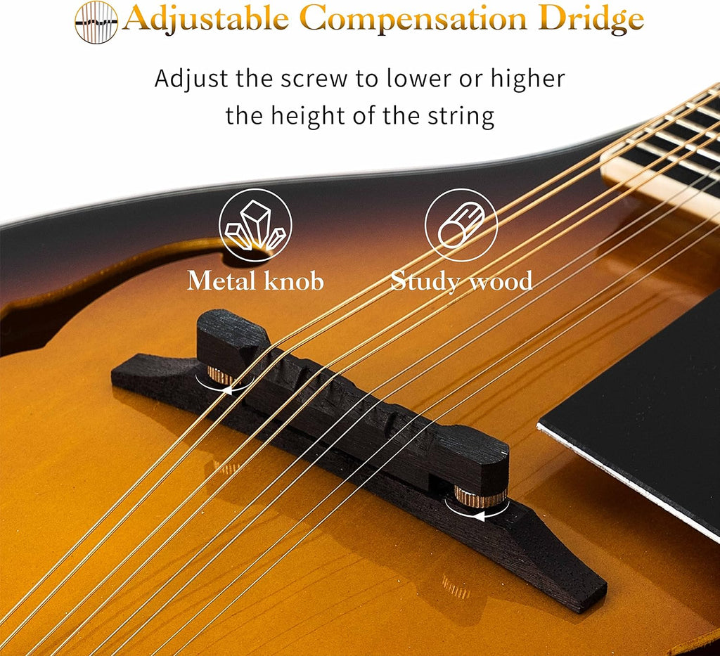 Mulucky A Style Acoustic Electric Mandolins Instrument, 8 String Acoustic Mandolin with Beginner Kit, Case, Tuner, String, Picks - Sunburst