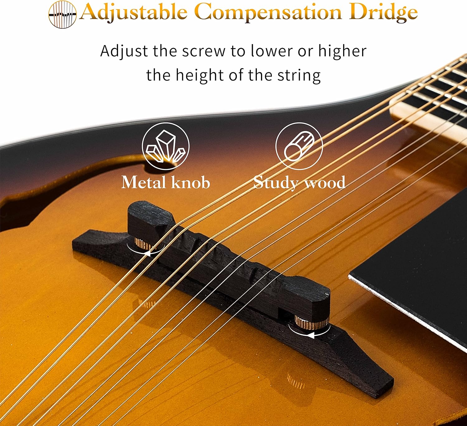 Mulucky A Style Acoustic Electric Mandolins Instrument, 8 String Acoustic Mandolin with Beginner Kit, Case, Tuner, String, Picks - Sunburst