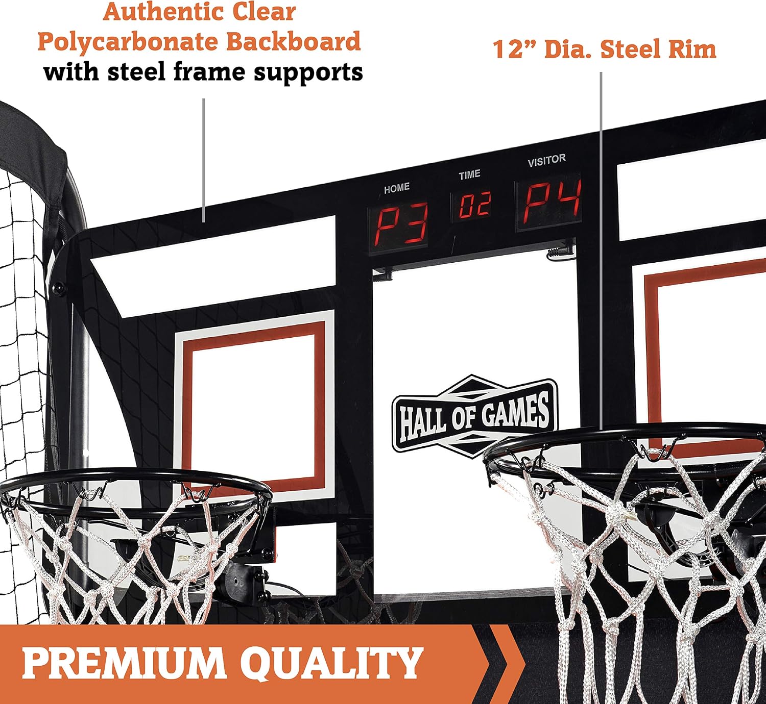 Hall Games Premium Arcade Basketball Shootout - Heavy-Duty Foldable Indoor Arcade Game with Shatterproof Pro-Style Backboard – 2 Player Foldable Basketball Arcade Game