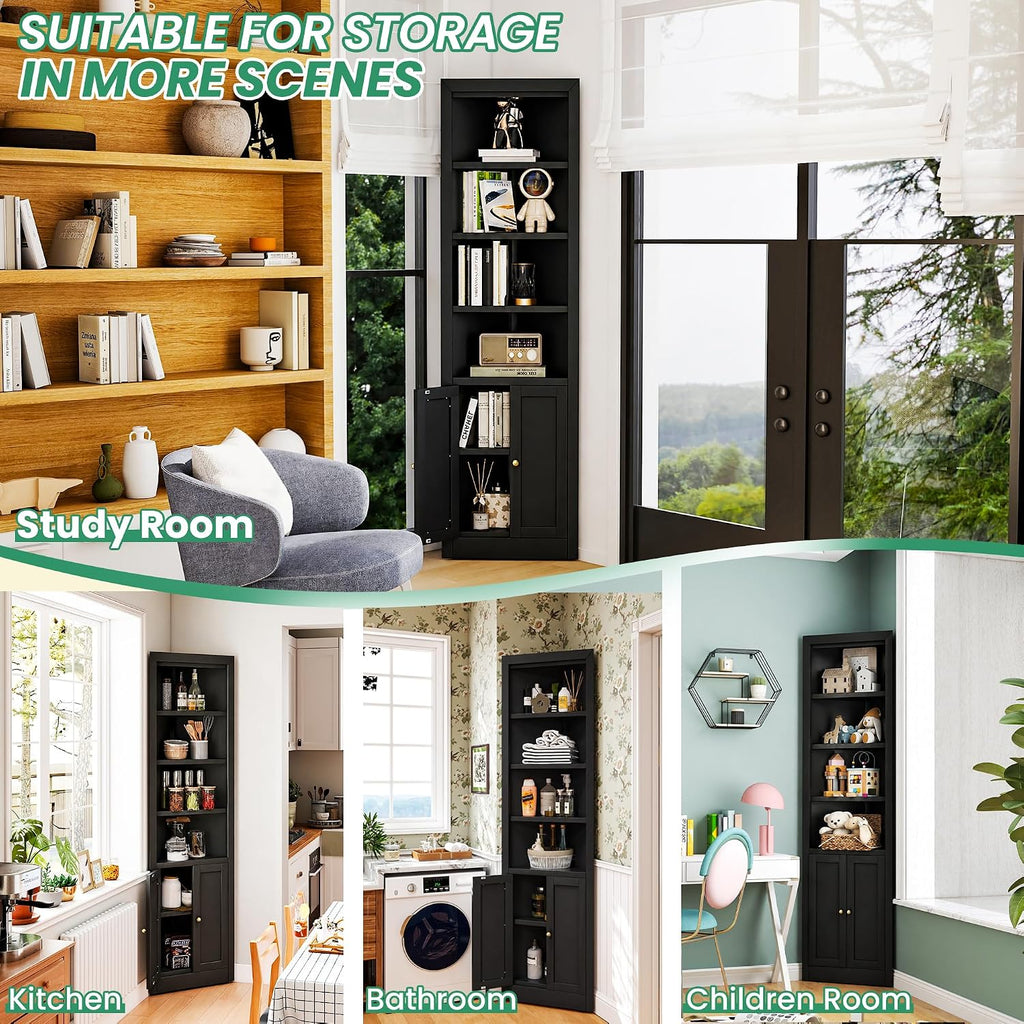 Tall Corner Cabinet,71' Waterproof Metal Corner Cabinet for Bathroom, Corner Storage Cabinet with 4 Adjustable Shelves & Quiet Close Door,Home Space Saver for Kitchen,Living Room,Pantry