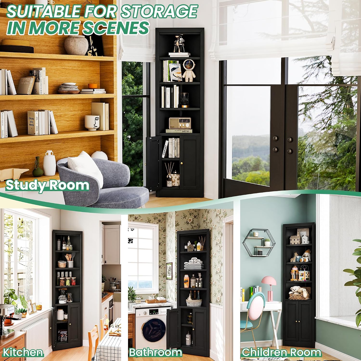 Tall Corner Cabinet,71' Waterproof Metal Corner Cabinet for Bathroom, Corner Storage Cabinet with 4 Adjustable Shelves & Quiet Close Door,Home Space Saver for Kitchen,Living Room,Pantry