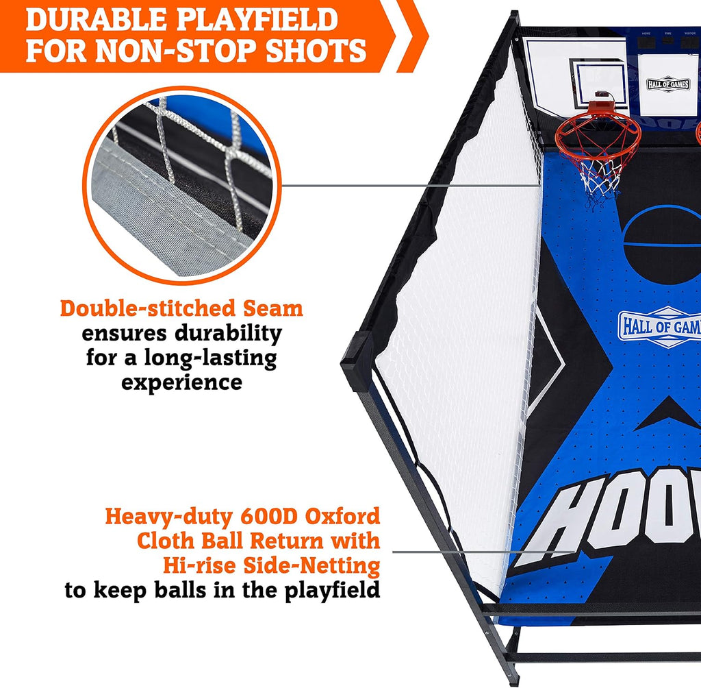 Hall of Games Premium Arcade Cage Basketball Game with Steel Frame and Polycarbonate Backboard