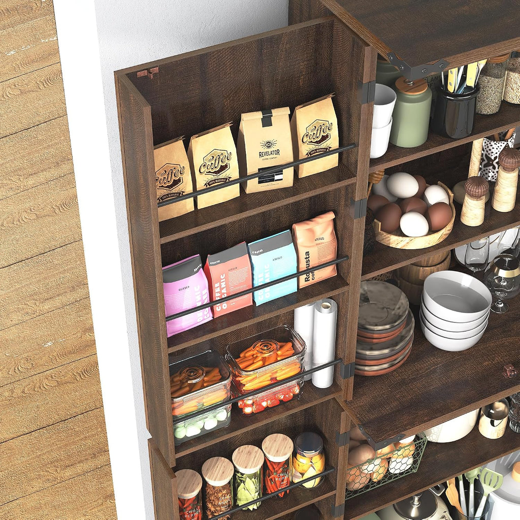 71' Tall Kitchen Pantry Cabinet, Farmhouse Tall Kitchen Storage Cabinet with Adjustable Shelves & 4 Barn Style Doors, Wooden Storage Cabinet for Kitchen, Dining Room, Living Room, Bathroom, Office