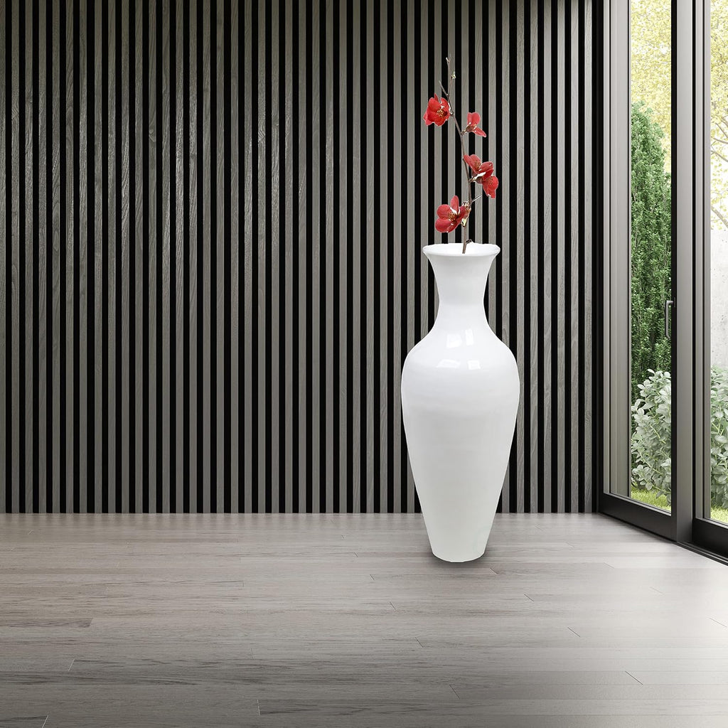 Uniquewise Tall Floor Vase, 37 Inch Bamboo Vase, Modern Vase for Dining, Living Room, Entryway, Large Flower Holder, Classic Floor Vase for Home Decor, White