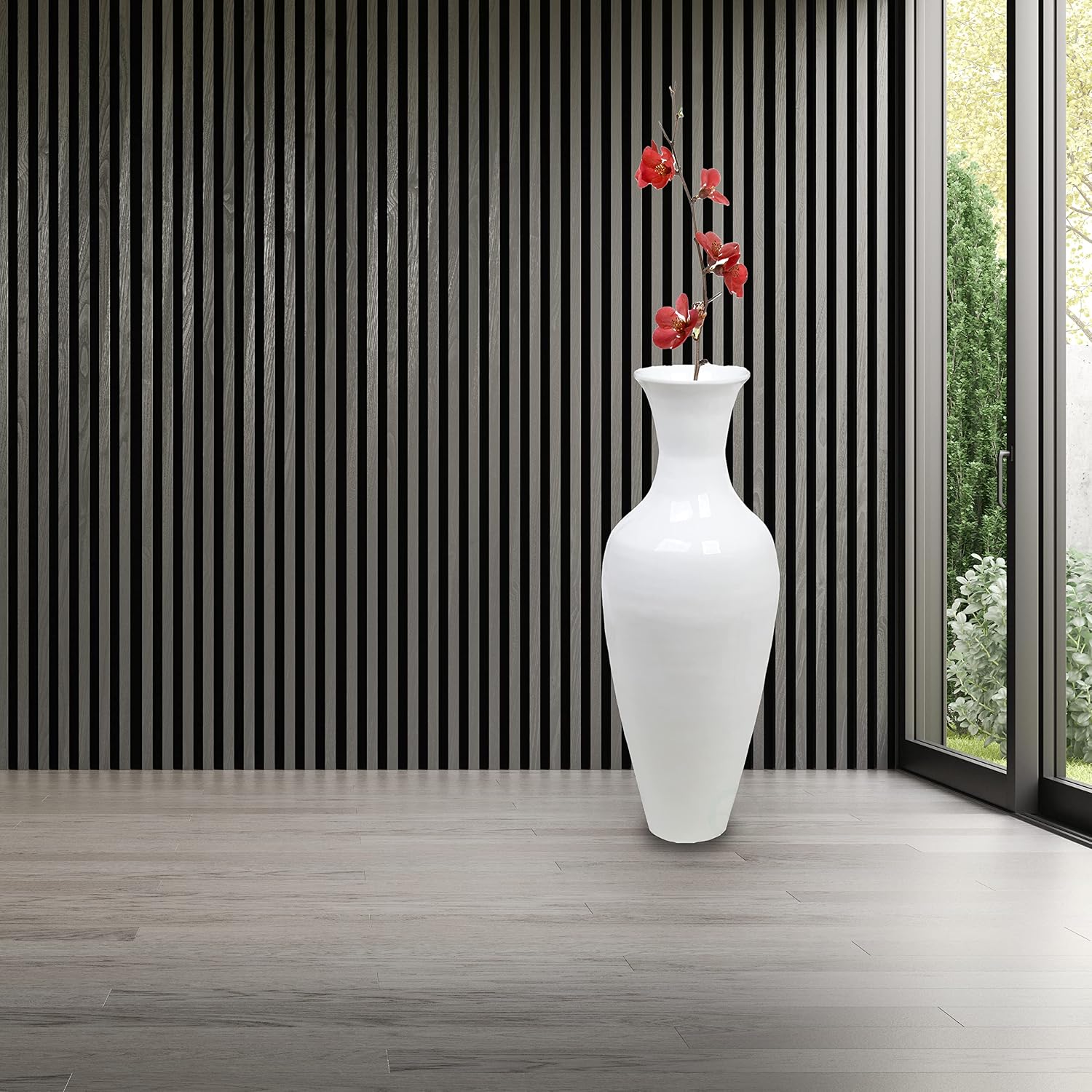 Uniquewise Tall Floor Vase, 37 Inch Bamboo Vase, Modern Vase for Dining, Living Room, Entryway, Large Flower Holder, Classic Floor Vase for Home Decor, White