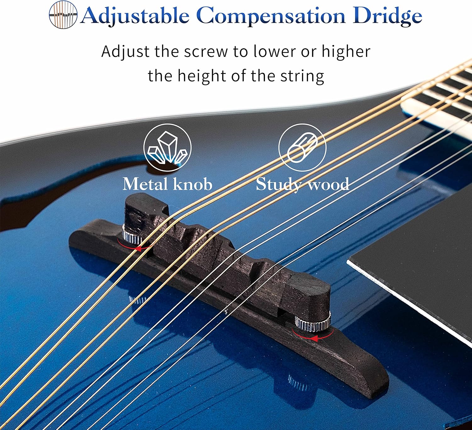Mulucky A Style Mandolins Instrument, 8 String Acoustic Mandolin with Beginner Kit, Case, Tuner, String, Picks - Blue