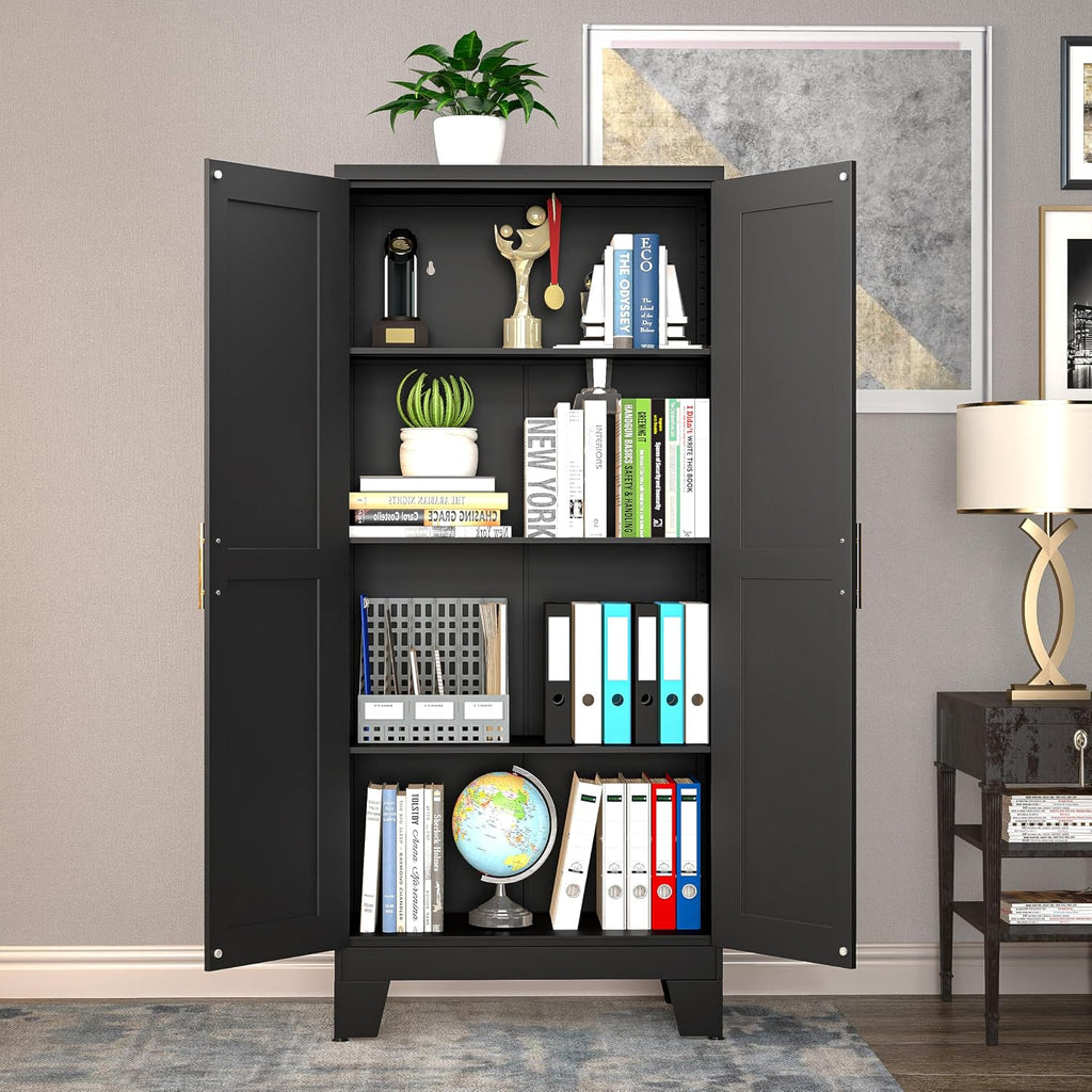 GAIOUS 61.02' Kitchen Pantry Cabinet, Pantry Storage Cabinet with 2 Doors and Adjustable Shelves, Black Food Storage for Kitchen, Living Room, Bedroom and Dining Room (Black) Metal Sideboard