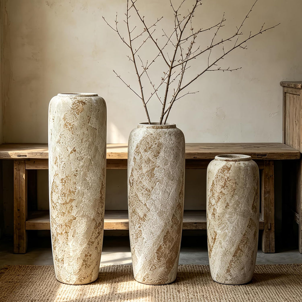 Rustic Oversized Ceramic Floor Vase – 23.6 Inch Handpainted Rustic Pottery Vase, Extra Tall Neutral Vases for Corner, Foyer & Large Floral Arrangements