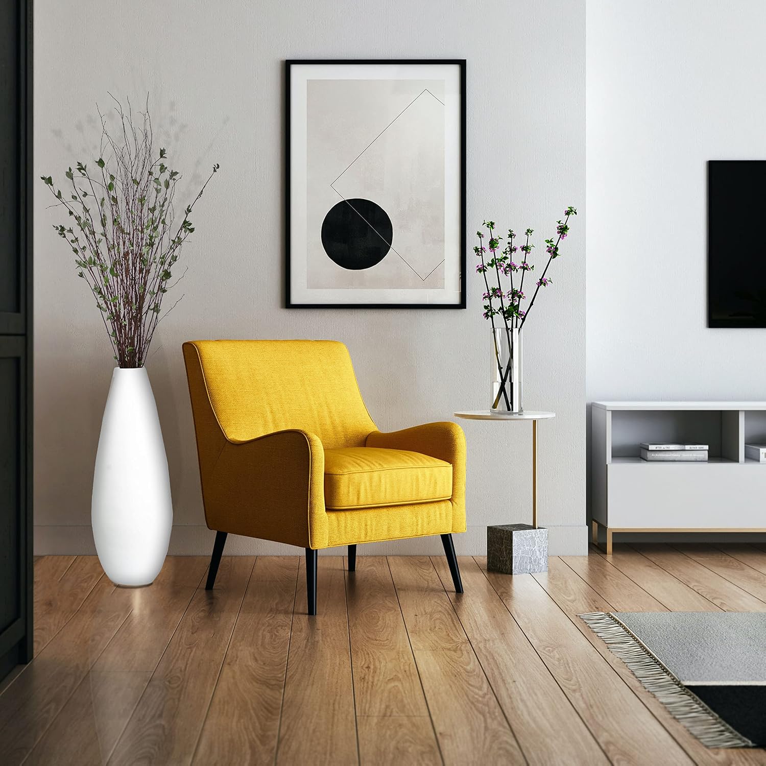 31.5' Spun Bamboo Tall Floor Vase - Sleek Metallic Finish, Elegant Home Decoration, Modern Accent Piece, Living Room Decor, Handcrafted Bamboo Art, Contemporary Interior Design, Unique Tall Vase