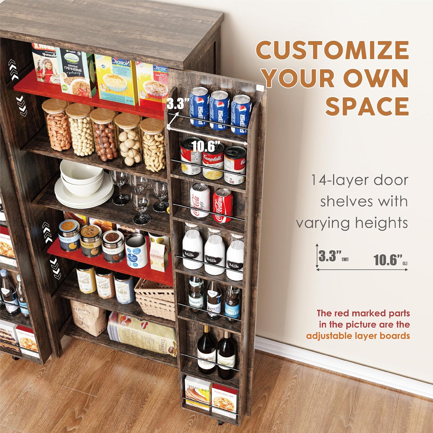 Furnaza Kitchen Pantry Cabinets - 72' Tall Farmhouse Food Storage Cabinets Cupboard with 2 Barn Doors and Shelves Adjustable for Large Dinning or Living Room, in Rustic Brown