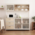 ECACAD Modern Wood Sideboard Buffet Storage Cabinet with Hutch, 3 Metal Mesh Doors, 3 Drawers & 5 Compartments, Kitchen Pantry Cupboard Console Table for Living Room, Dining Room, Light Oak