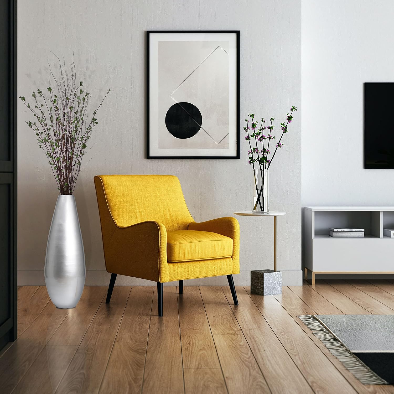 31.5' Spun Bamboo Tall Floor Vase - Sleek Metallic Finish, Elegant Home Decoration, Modern Accent Piece, Living Room Decor, Handcrafted Bamboo Art, Contemporary Interior Design, Unique Tall Vase