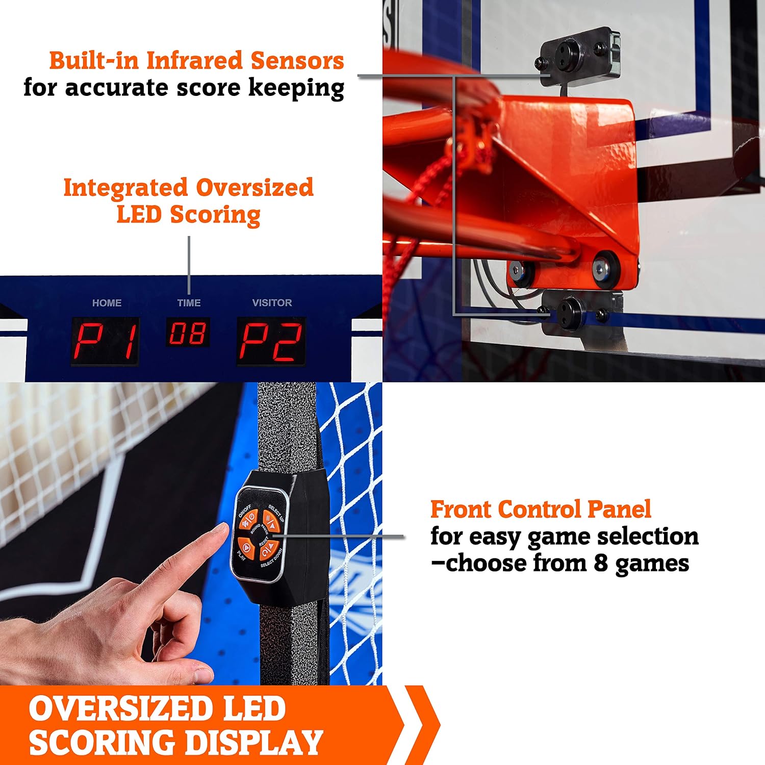 Hall of Games Premium Arcade Cage Basketball Game with Steel Frame and Polycarbonate Backboard