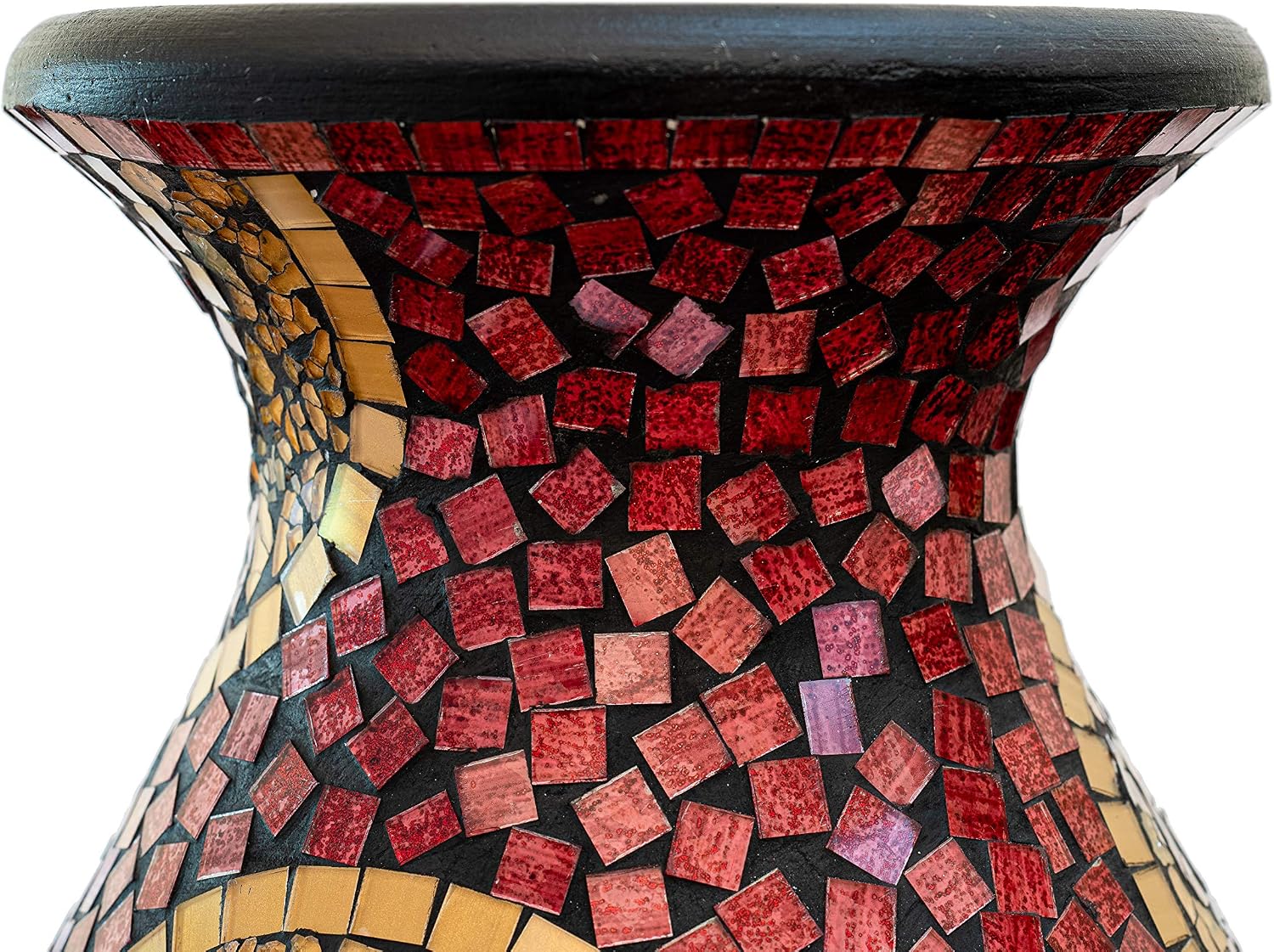 Floor Vase, 24 Inch Mosaic Vase – Tall Cylinder Made of Terracotta with Ruby Red and Gold Glass Mosaic Pieces – Handcrafted Decorative Home Décor Accent Piece for Bedroom, Living Room, Office