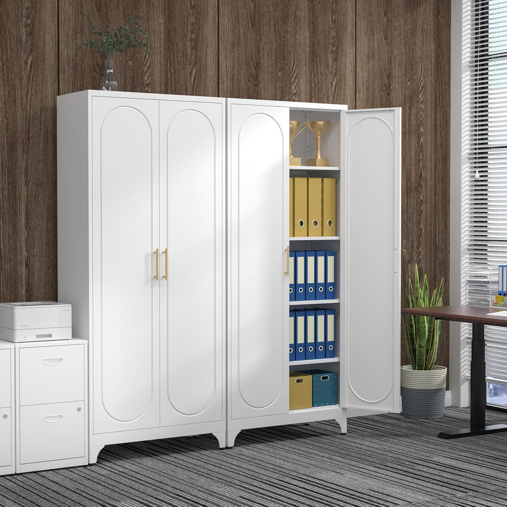 75' Tall White Metal Storage Cabinet with Doors & Adjustable Shelves, Heavy-Duty Pantry Cabinet for Kitchen, Garage, Home Office, Living Room & School