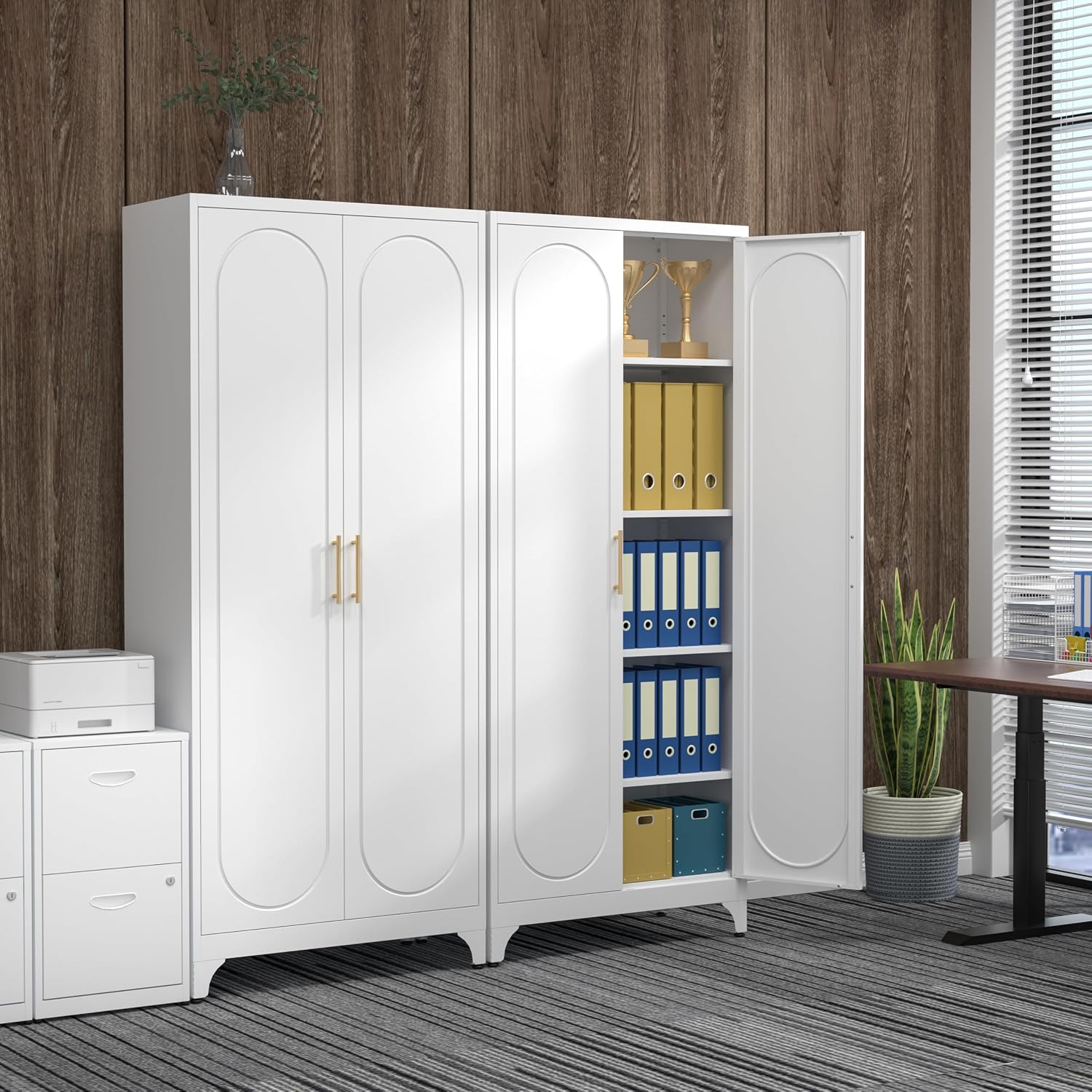75' Tall White Metal Storage Cabinet with Doors & Adjustable Shelves, Heavy-Duty Pantry Cabinet for Kitchen, Garage, Home Office, Living Room & School