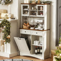 Tilt Out Trash Cabinet, Kitchen Pantry Storage Cabinets with Adjustable Shelves and Drawers, Wooden Freestanding Cabinet Trash Cans for Kitchen Living Room Dining Room, White, 13 Gallons