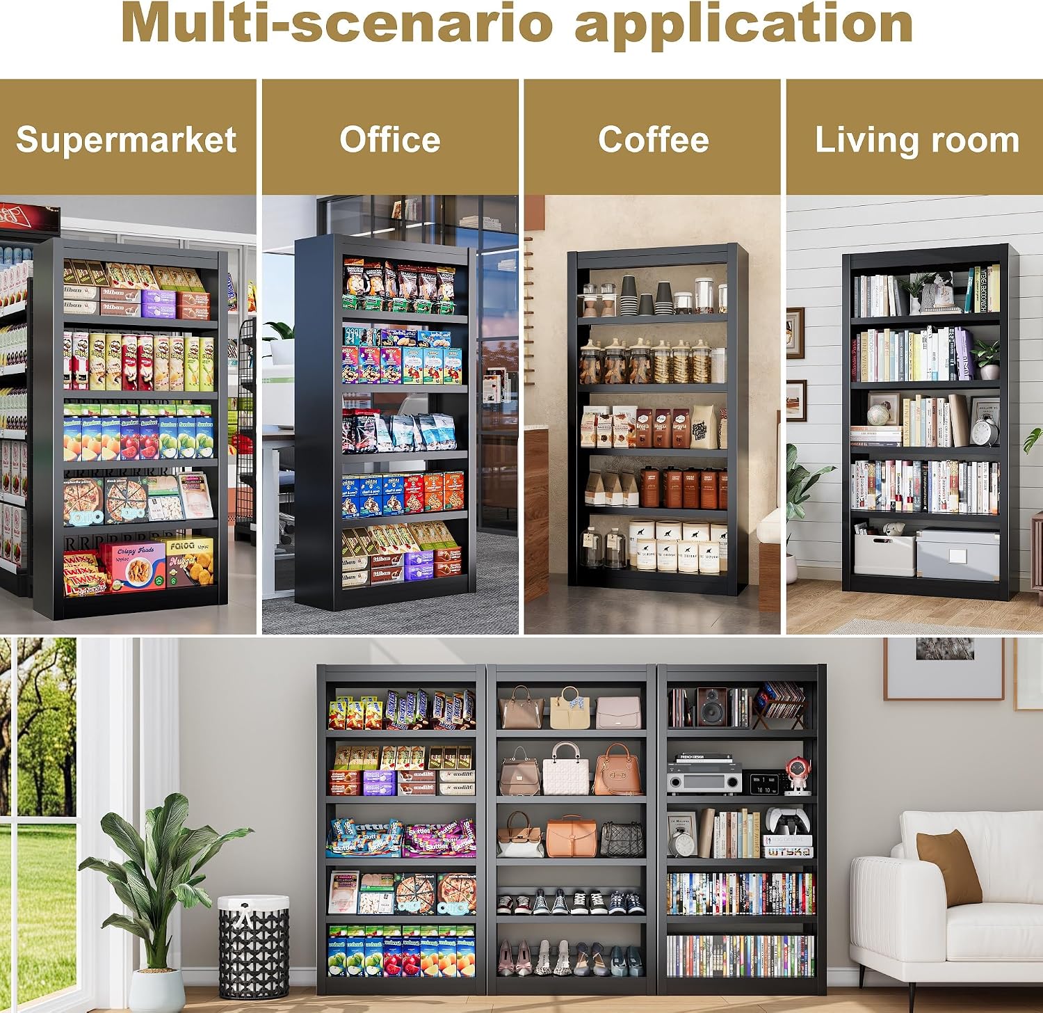 Metal Snack Organizer, 61' H Candy Display Rack with 4 Adjustable Shelves, 800LB Capacity Heavy Duty Snack Rack Display Stand for Pantry, Office, Living Room