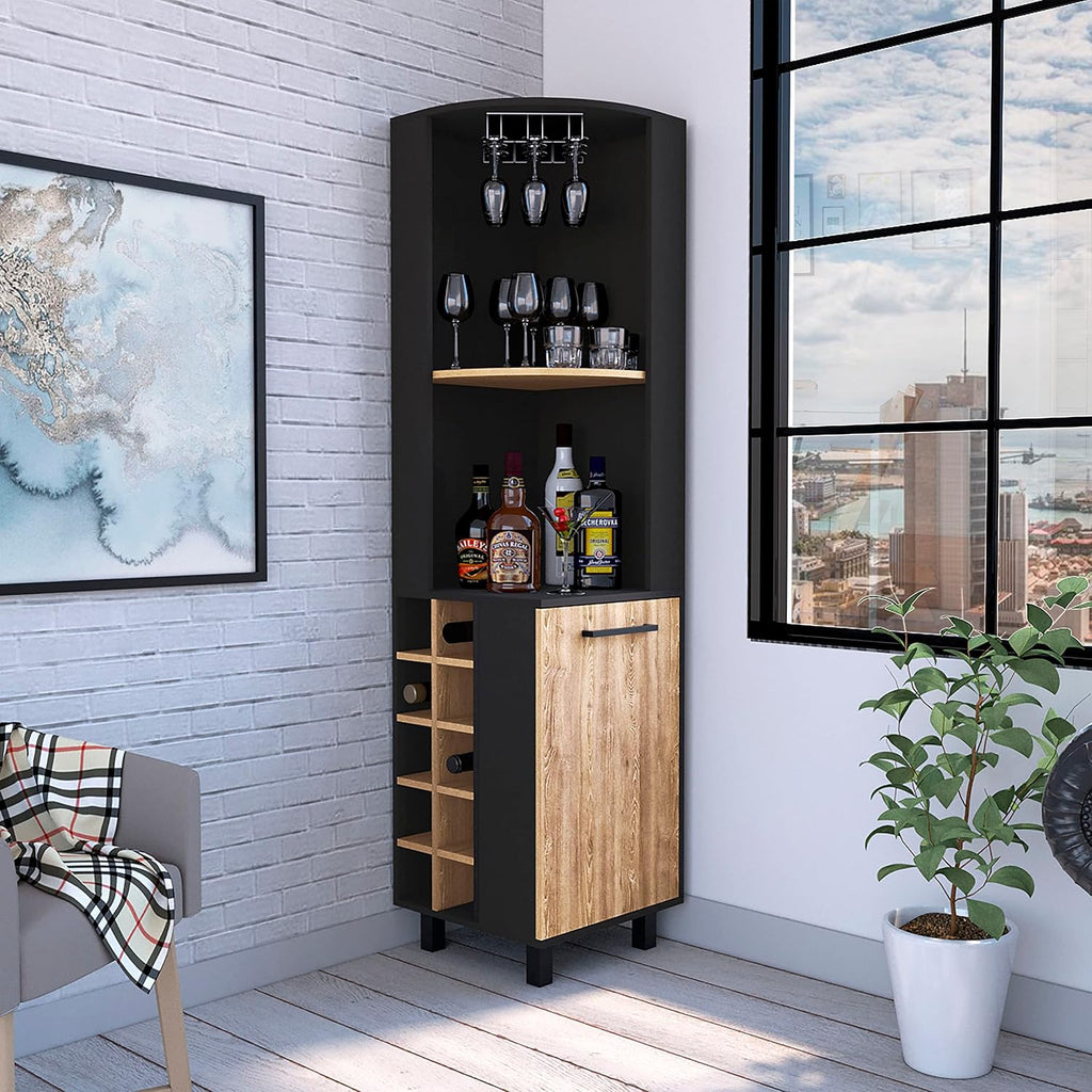 71' Corner Freestanding Storage Cabinet, Kitchen Storage Bakers Rack with 4 Shelves, Utility Food Cupboard with Stemware Rack, Multi