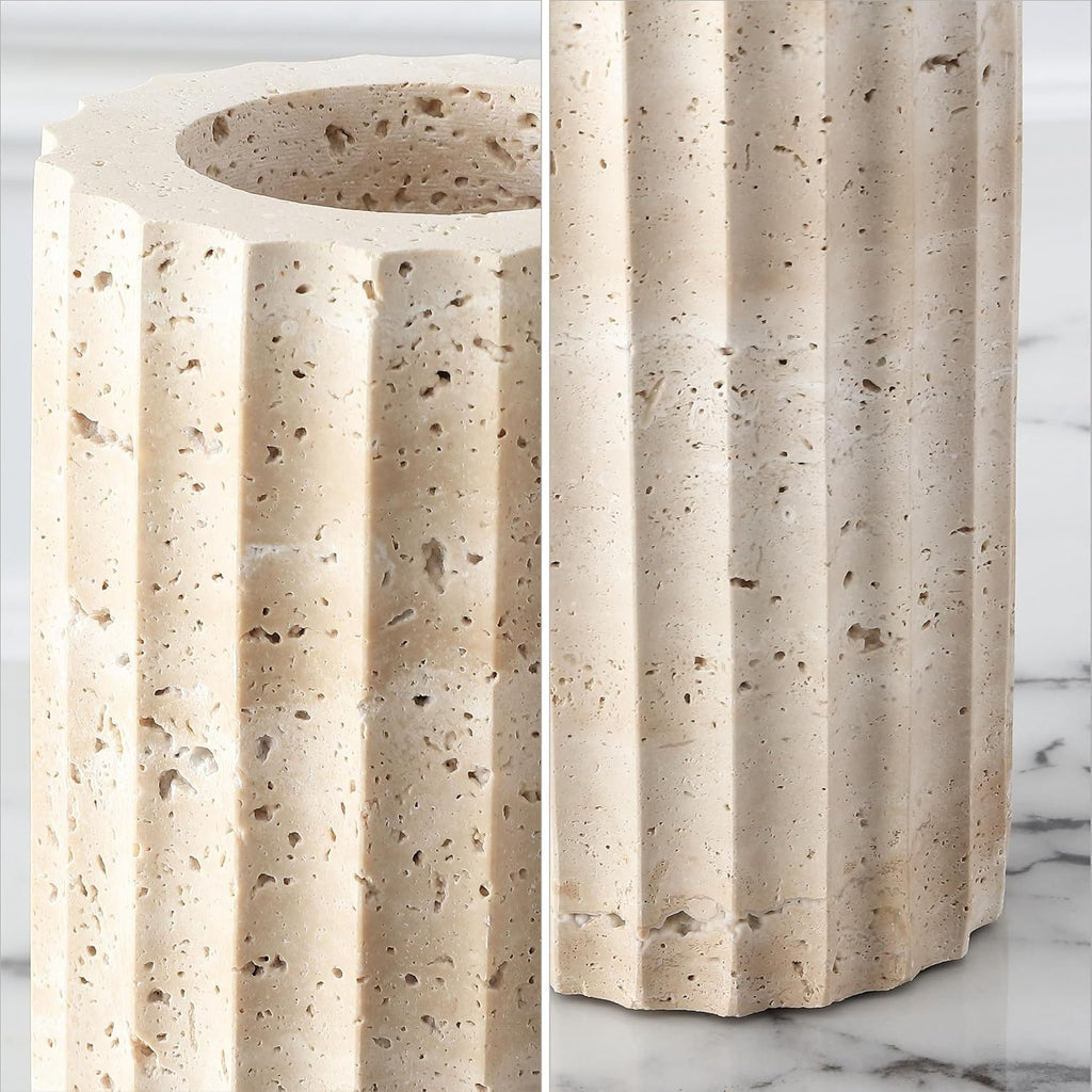SAFAVIEH Home Collection Teroi Sand Color Travertine Vase Set of 2 – Sand Color, Cylindrical Design, Decorative Accent for Shelves, Tables, or Entryways