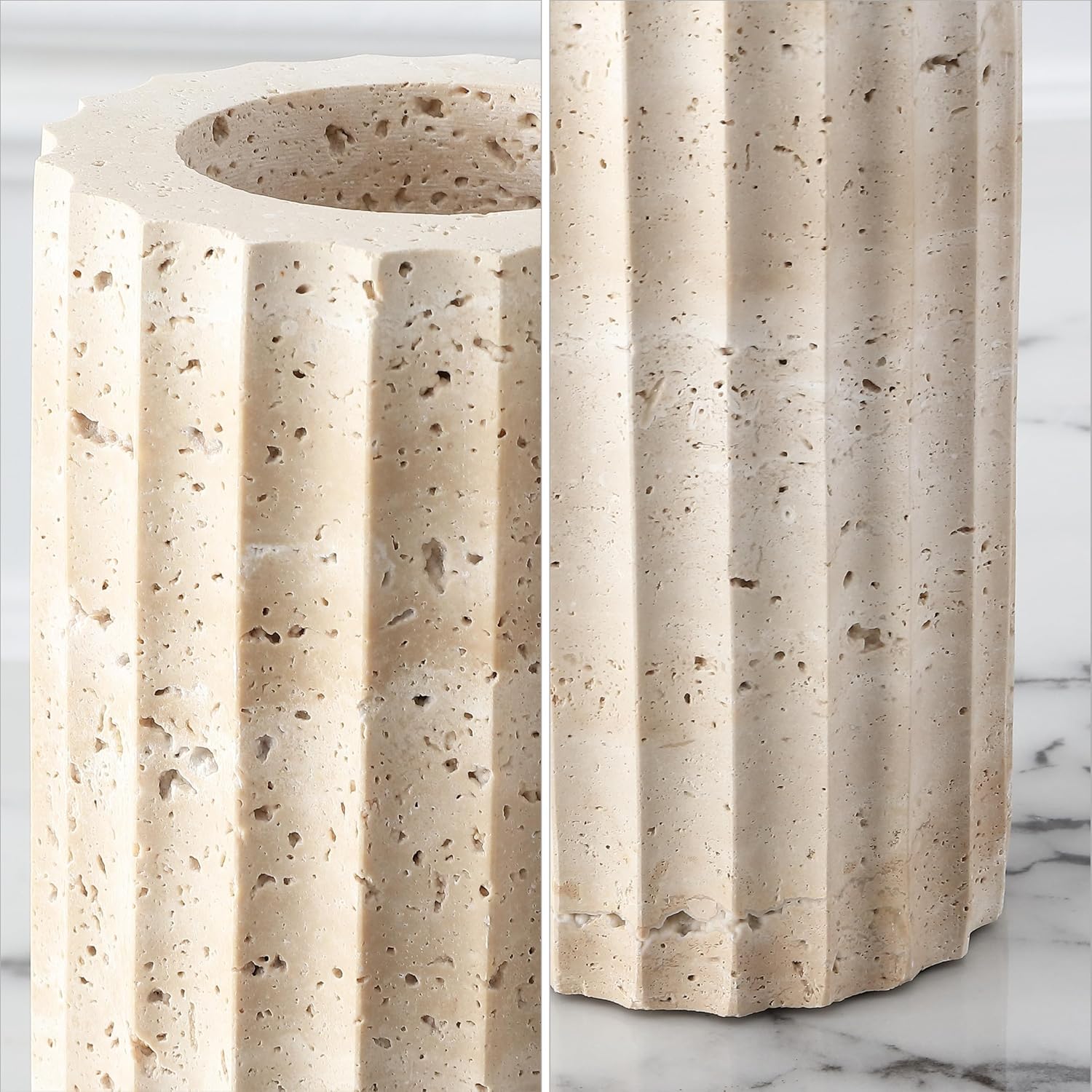 SAFAVIEH Home Collection Teroi Sand Color Travertine Vase Set of 2 – Sand Color, Cylindrical Design, Decorative Accent for Shelves, Tables, or Entryways