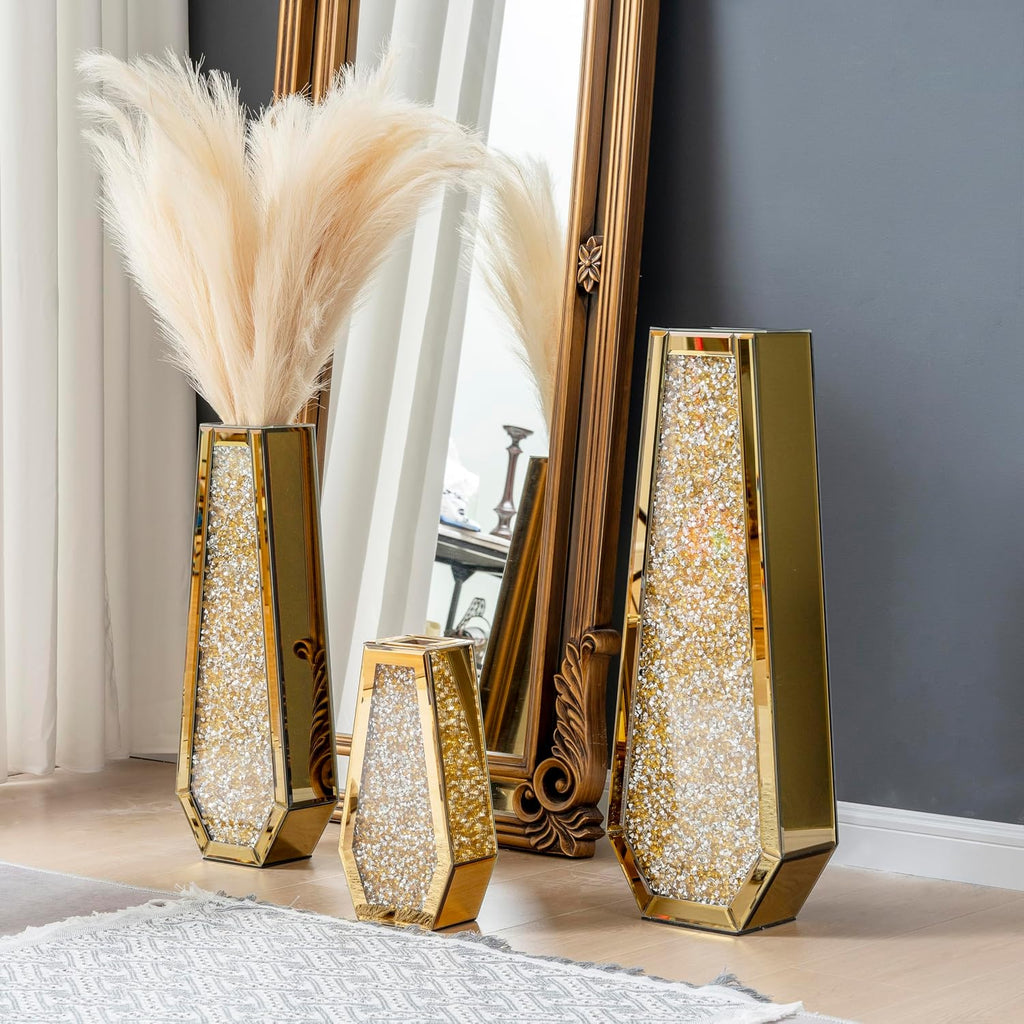 SHYFOY 30' Tall Floor Vase Gold Crushed Diamond Tall Vases for Decor Living Room Floor Large Crystal Glass Decorative Floor Vase for Living Room Office Home Decor