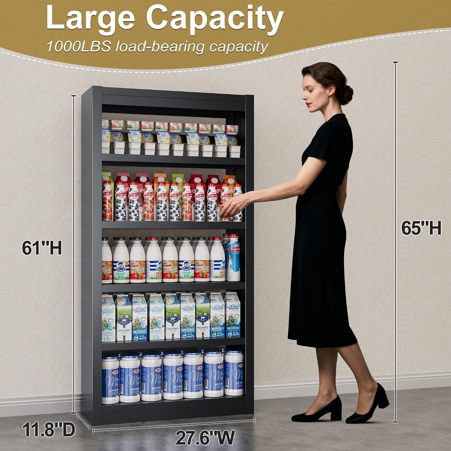 Metal Snack Organizer, 61' H Candy Display Rack with 4 Adjustable Shelves, 800LB Capacity Heavy Duty Snack Rack Display Stand for Pantry, Office, Living Room