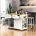 48 Inch Rolling Kitchen Island Storage Cart on 5 Wheels with Drop Leaf, Power Outlet, Door Internal Storage Rack, 5 Open Side Racks, 2 Drawers for Dining Room, Home Bar, White