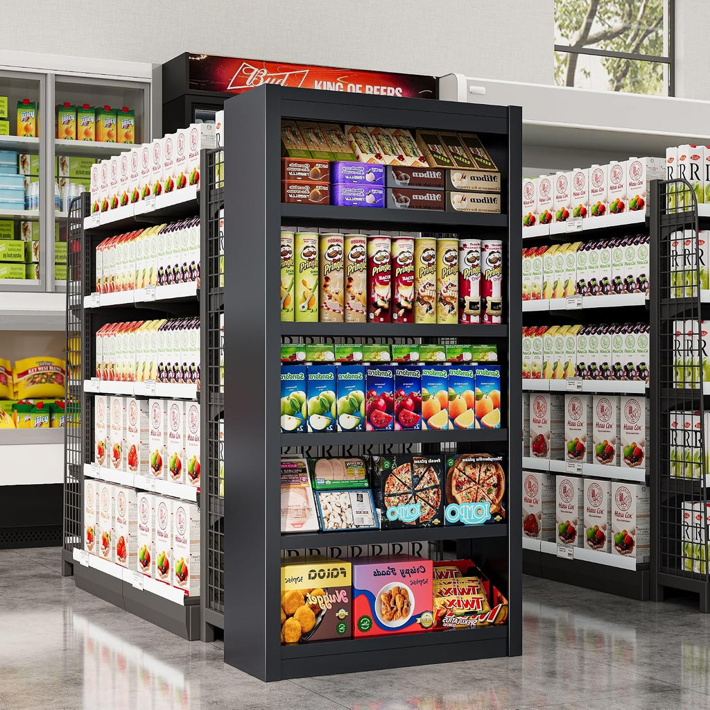 Metal Snack Organizer, 61' H Candy Display Rack with 4 Adjustable Shelves, 800LB Capacity Heavy Duty Snack Rack Display Stand for Pantry, Office, Living Room