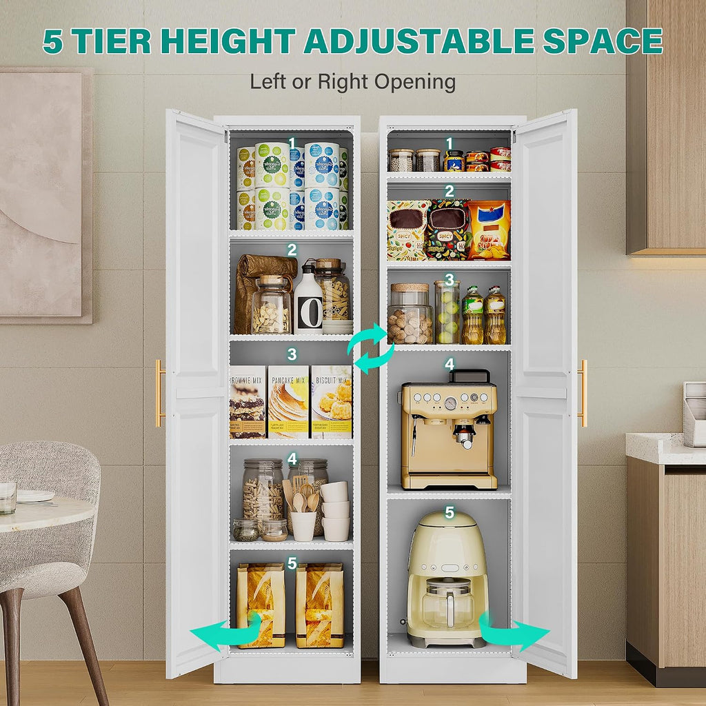 SISESOL 71' Tall Narrow Storage Cabinet with 1 Door and 5 Shelves,Slim Kitchen Pantry Cabinet,White Metal Bathroom Cabinets,Large Cupboard for Home,Kitchen,Laundry,Bathroom