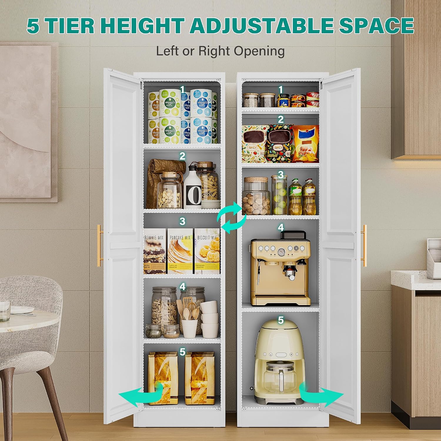 SISESOL 71' Tall Narrow Storage Cabinet with 1 Door and 5 Shelves,Slim Kitchen Pantry Cabinet,White Metal Bathroom Cabinets,Large Cupboard for Home,Kitchen,Laundry,Bathroom