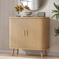 BORNOON Buffet Cabinet with Storage, Curved-Edge Fluted Storage Cabinet Sideboard, Modern Black Sideboard Buffet with Adjustable Shelves & Sliding Door for Dining Room, Kitchen, Entryway (Oak)