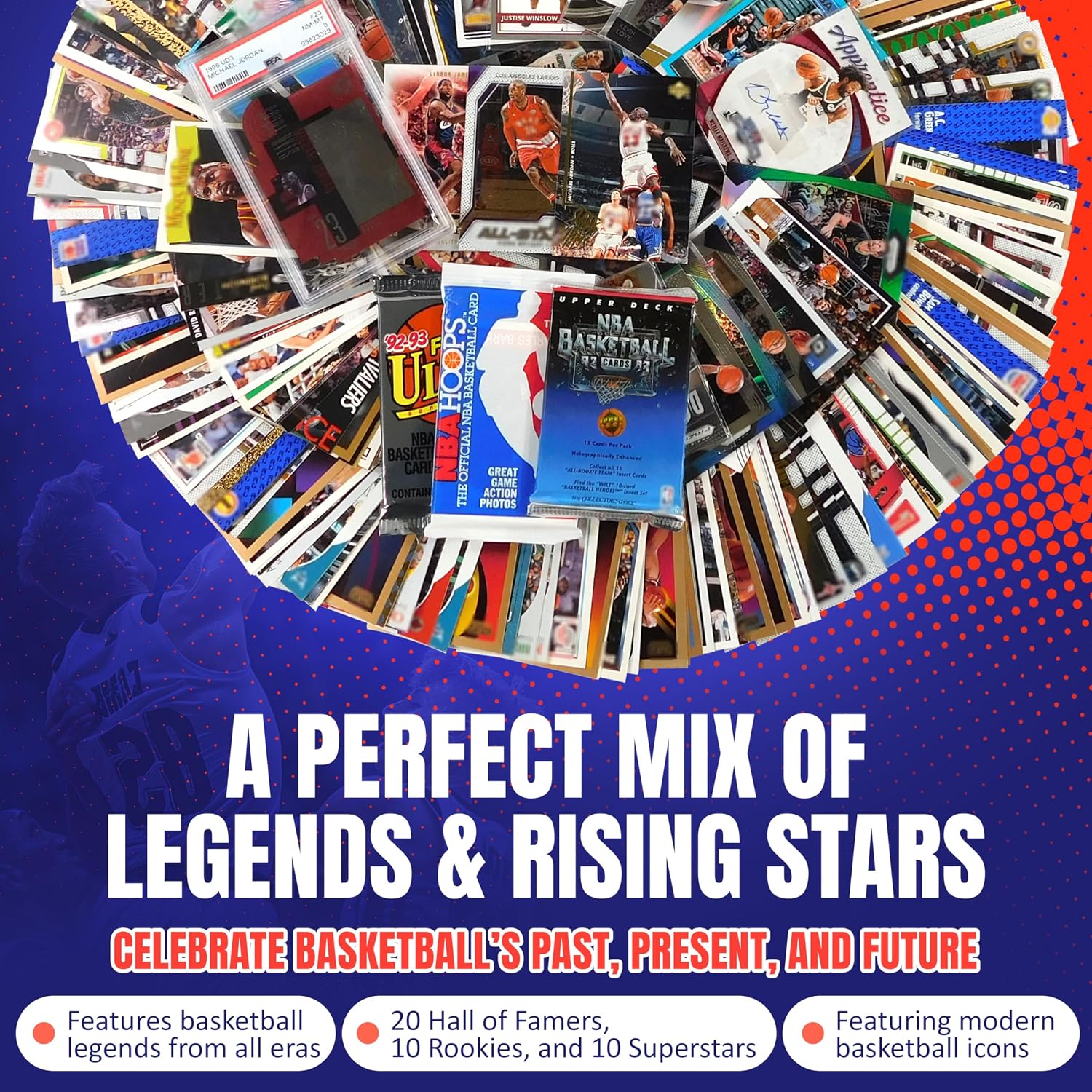 Ultimate Basketball Card Collection | PSA Graded 8+ Star, 5 Hits: Auto, Relic, Numbered, 3 Greats, 300 Assorted Basketball Cards, 20 HOF, 3 Vintage Packs | For Sports Card Collectors