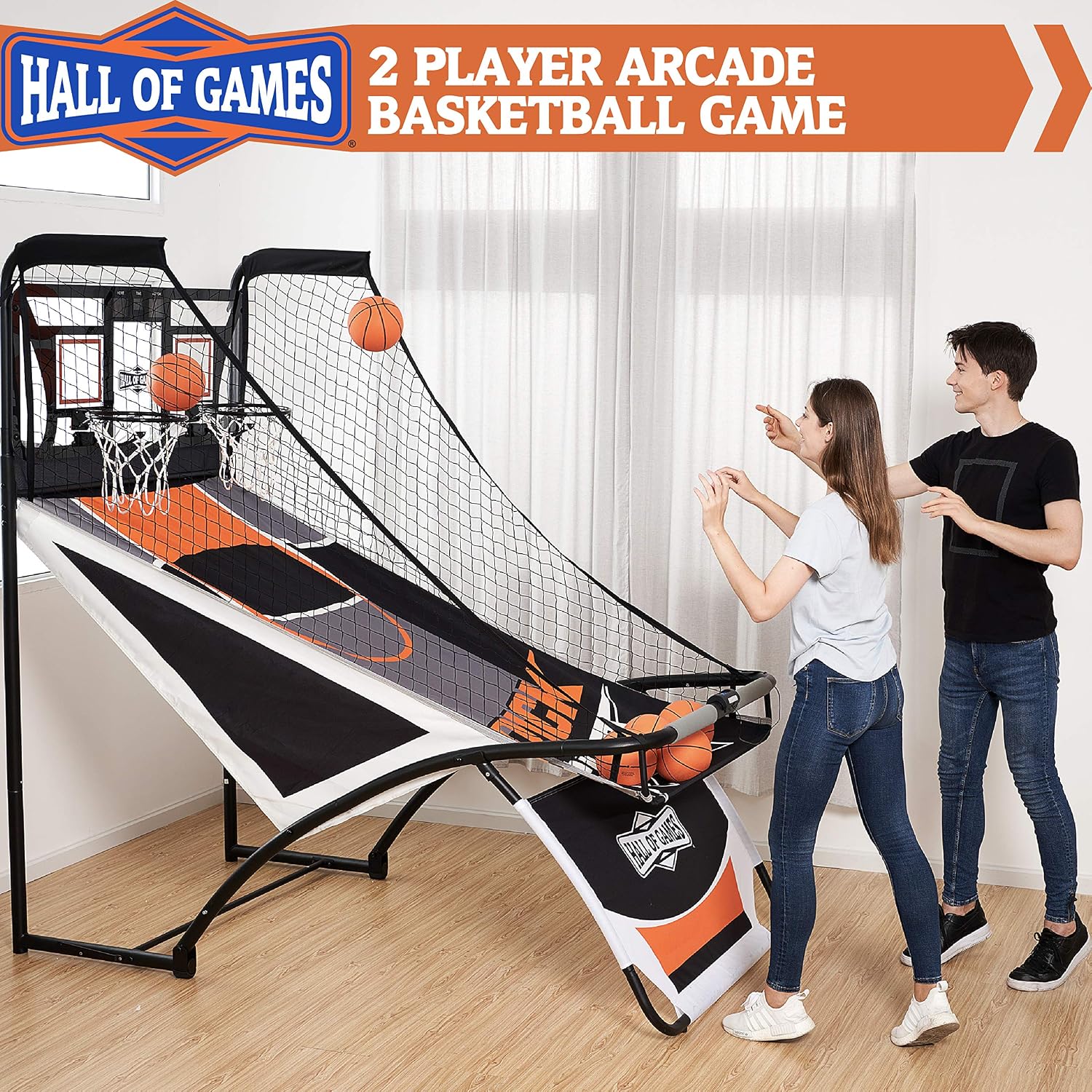 Hall Games Premium Arcade Basketball Shootout - Heavy-Duty Foldable Indoor Arcade Game with Shatterproof Pro-Style Backboard – 2 Player Foldable Basketball Arcade Game
