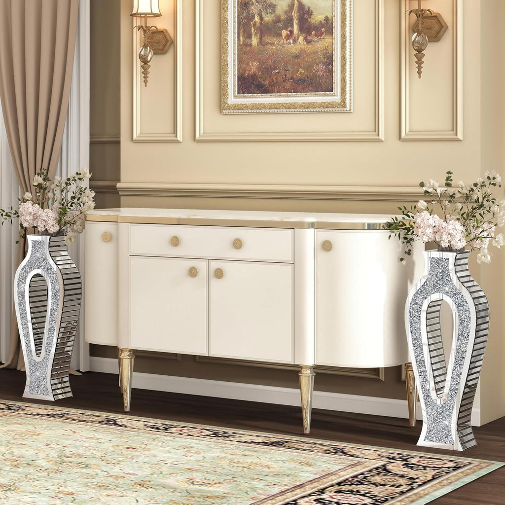 SHYFOY Mirror Floor Vase with Silver Crystal Diamond Accents – Modern Hollow Tall Glass Vases for Living Room Decor, 30'' Large Shiny Bling Vase for Pampas Grass or Faux Flowers