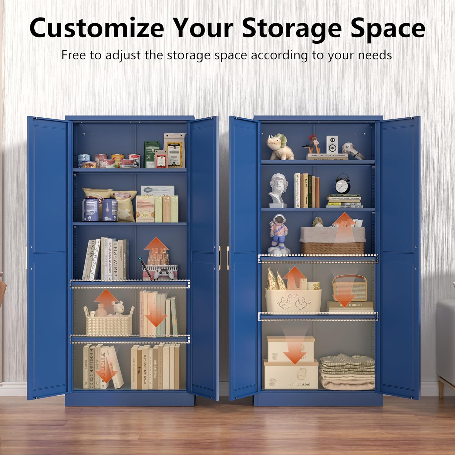 Polup Metal Storage Cabinet,75' Tall Kitchen Pantry Storage Cabinet with Doors and Adjustable Shelves, Blue Metal Pantry Cabinets, Large Cupboard for Kitchen, Dining Living Room, Bathroom, Office