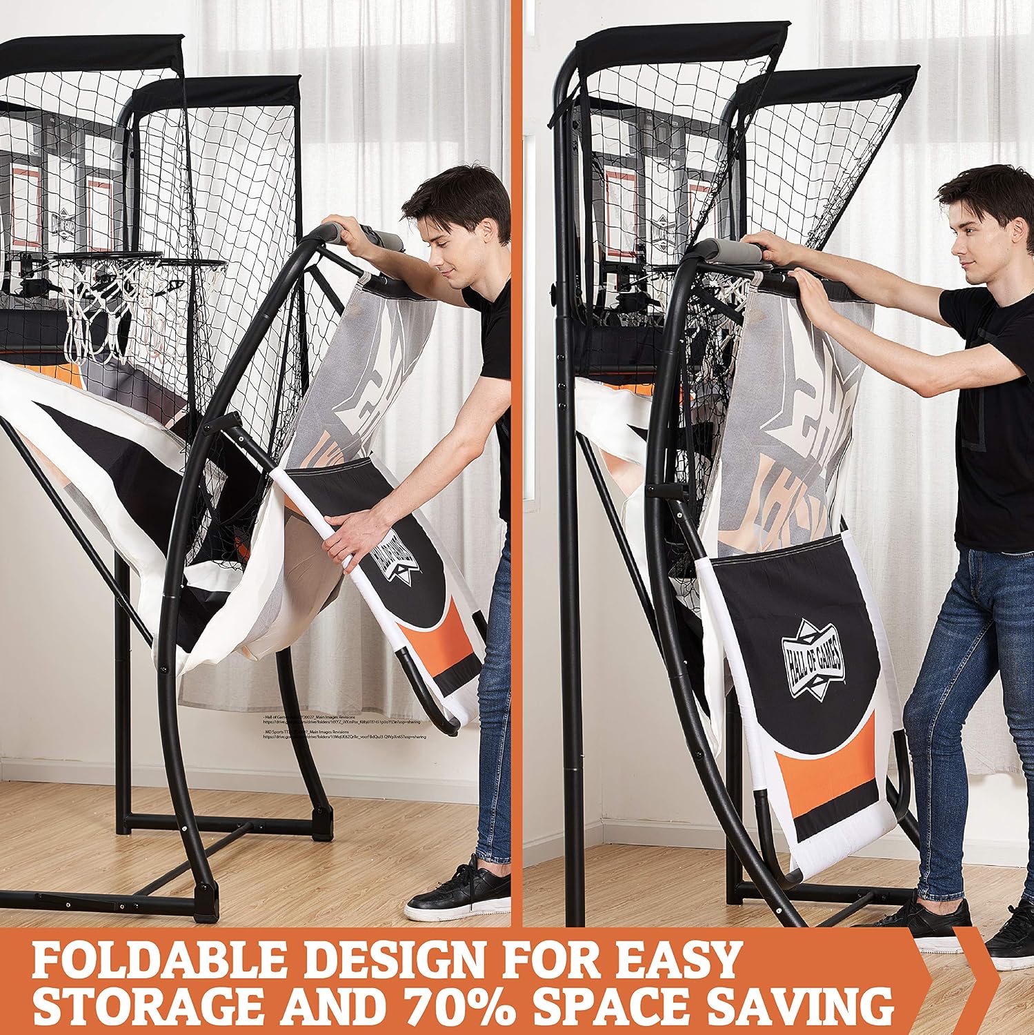 Hall Games Premium Arcade Basketball Shootout - Heavy-Duty Foldable Indoor Arcade Game with Shatterproof Pro-Style Backboard – 2 Player Foldable Basketball Arcade Game