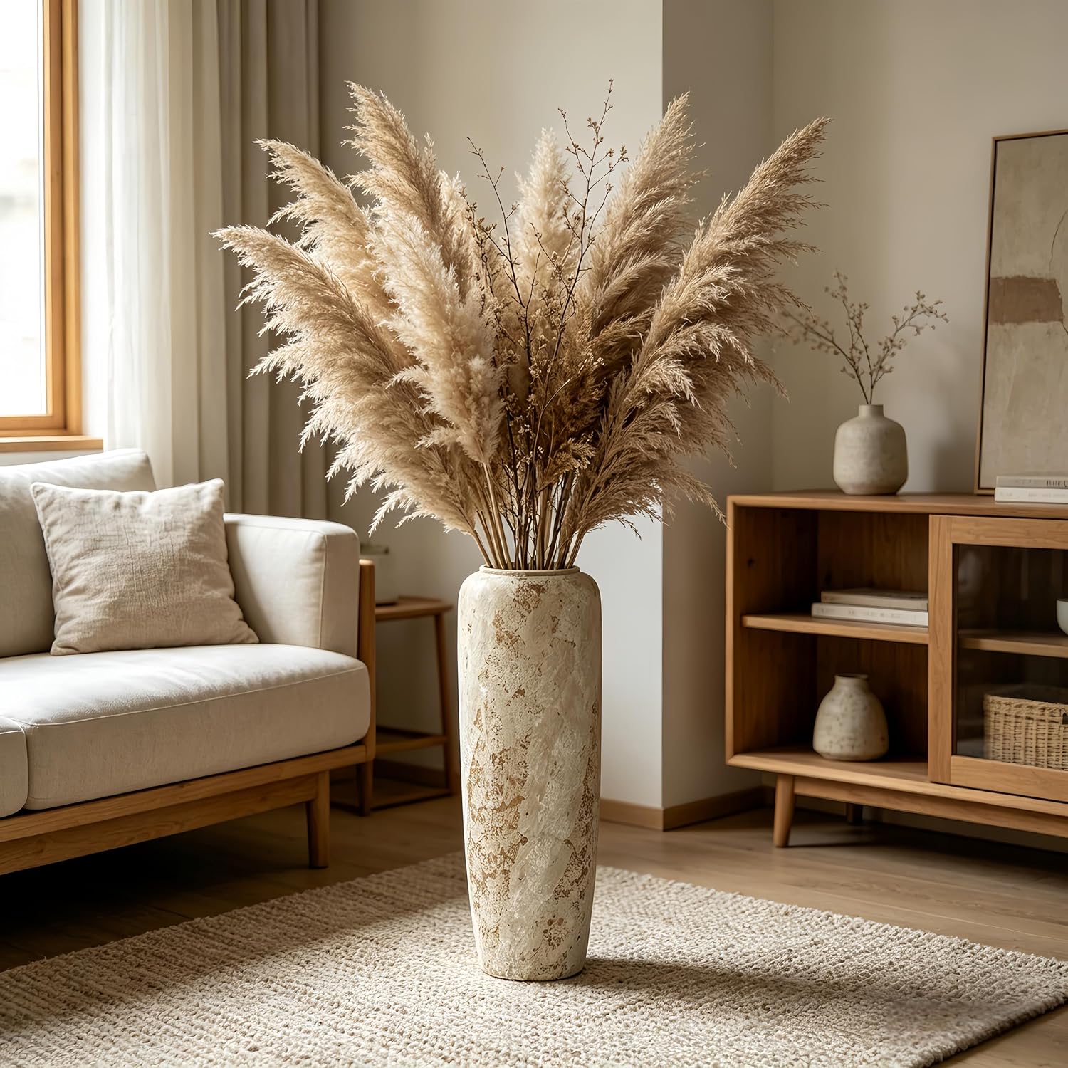Rustic Oversized Ceramic Floor Vase – 23.6 Inch Handpainted Rustic Pottery Vase, Extra Tall Neutral Vases for Corner, Foyer & Large Floral Arrangements